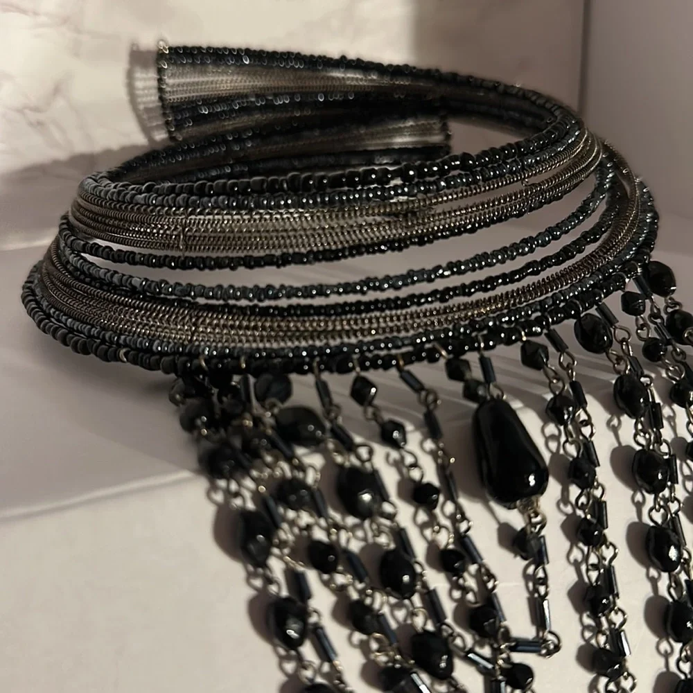 Extremely Vintage Beaded Black and Silver Beaded Necklace Adjustable 1920’s vibe
